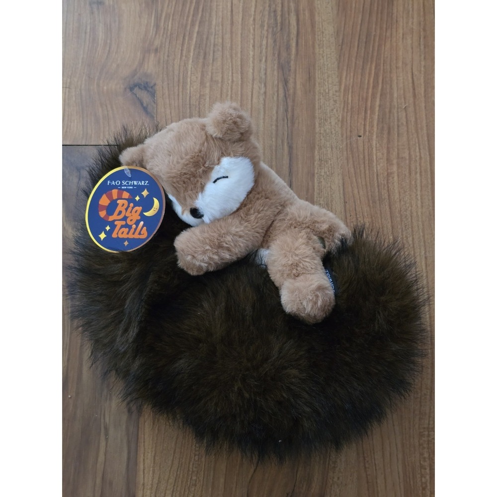 FAO Schwarz Big Tails Plush Bear With Faux Fur Tail 14 Inch Brown S6